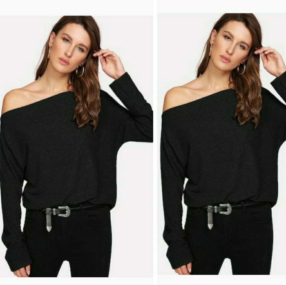 Black Off The Shoulder Sweater Top